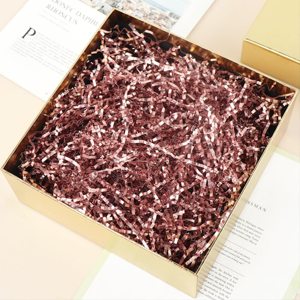 Shredded Paper Pink Basket Filler 1/2 LB Gift Box Crinkle Cut Paper Shredded Stuffing Rose Pink Grass for Valentine Day Packing Shipping Decorations Wrappings