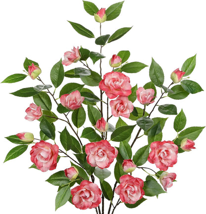 35.4" Pink Artificial Flowers Stems Real Touch Fake Camellia Fade Resistant, 3Pcs Realistic Faux Camellia Silk Flowers for Floral Arrangements, Table Centerpieces, Wedding, Living Room, Entryway Decor