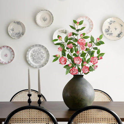 35.4" Pink Artificial Flowers Stems Real Touch Fake Camellia Fade Resistant, 3Pcs Realistic Faux Camellia Silk Flowers for Floral Arrangements, Table Centerpieces, Wedding, Living Room, Entryway Decor