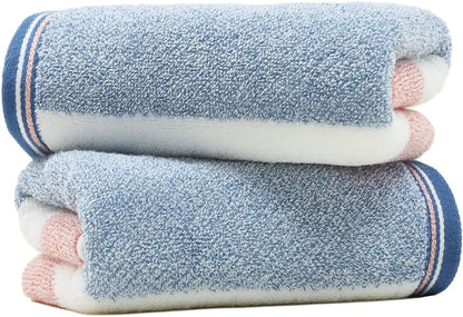 Striped Pattern Hand Towel Set of 2 100% Cotton Terry Soft Ultra Absorbent Decorative Hand Towels for Bathroom 13 x 29 Inch, Blue & Pink
