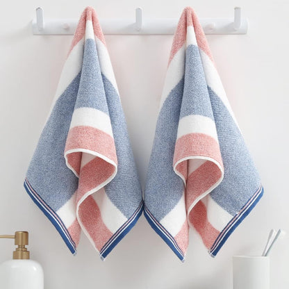 Striped Pattern Hand Towel Set of 2 100% Cotton Terry Soft Ultra Absorbent Decorative Hand Towels for Bathroom 13 x 29 Inch, Blue & Pink