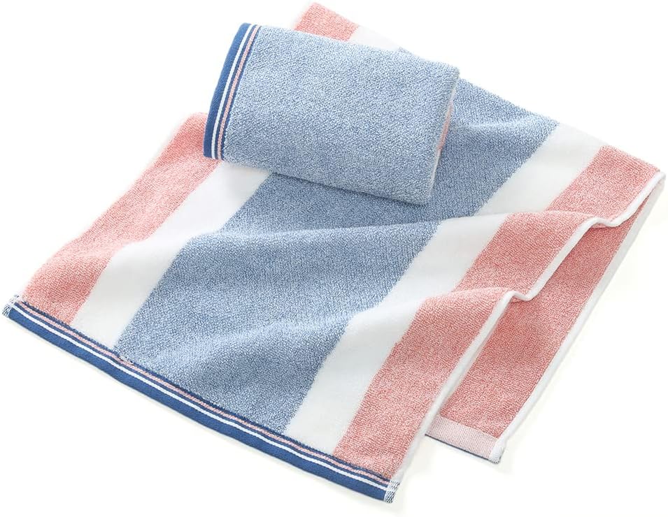 Striped Pattern Hand Towel Set of 2 100% Cotton Terry Soft Ultra Absorbent Decorative Hand Towels for Bathroom 13 x 29 Inch, Blue & Pink