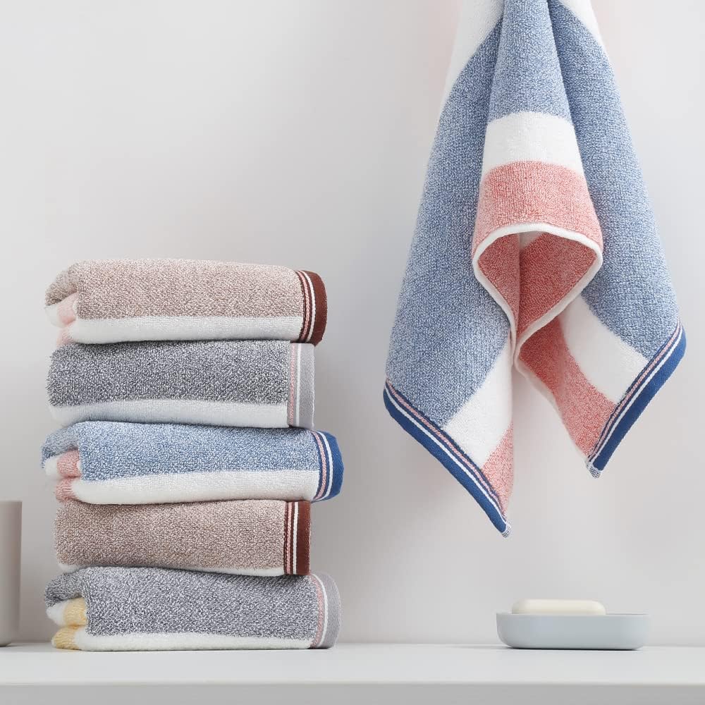Striped Pattern Hand Towel Set of 2 100% Cotton Terry Soft Ultra Absorbent Decorative Hand Towels for Bathroom 13 x 29 Inch, Blue & Pink