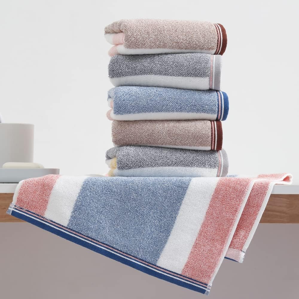 Striped Pattern Hand Towel Set of 2 100% Cotton Terry Soft Ultra Absorbent Decorative Hand Towels for Bathroom 13 x 29 Inch, Blue & Pink