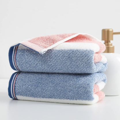 Striped Pattern Hand Towel Set of 2 100% Cotton Terry Soft Ultra Absorbent Decorative Hand Towels for Bathroom 13 x 29 Inch, Blue & Pink