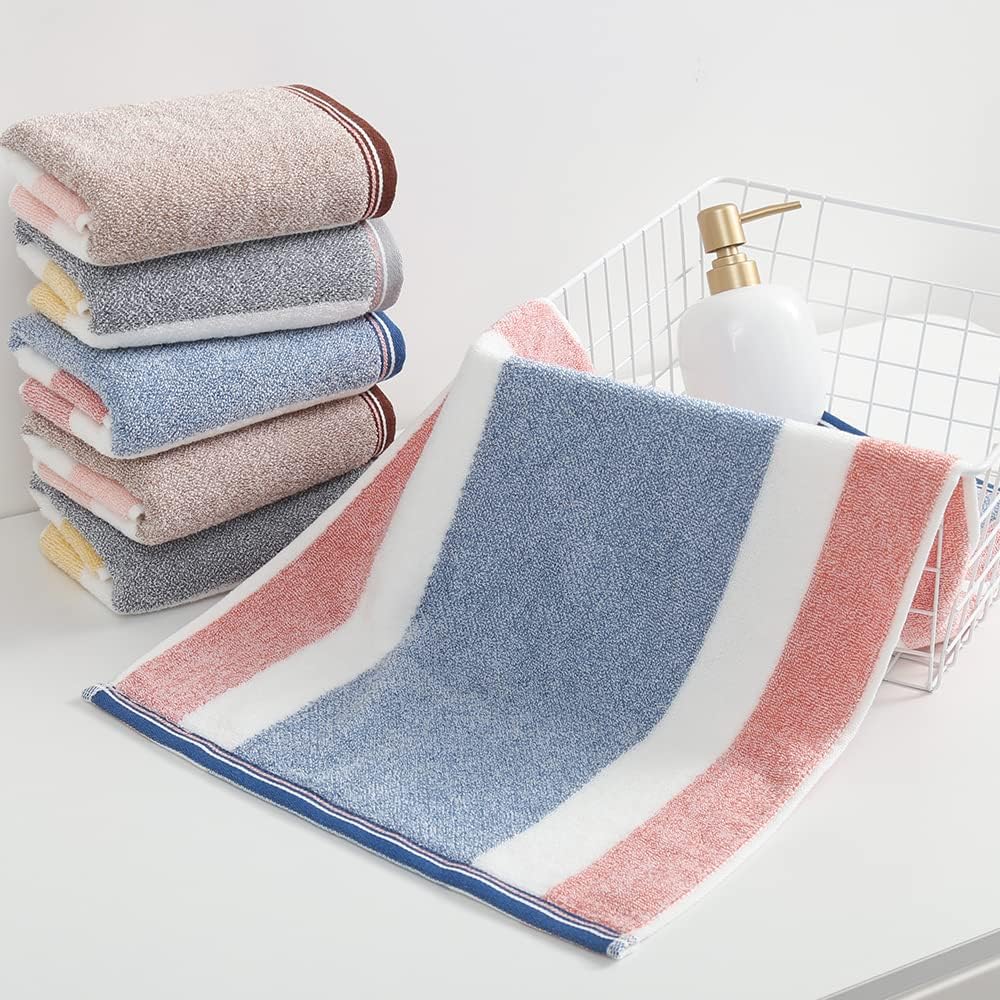 Striped Pattern Hand Towel Set of 2 100% Cotton Terry Soft Ultra Absorbent Decorative Hand Towels for Bathroom 13 x 29 Inch, Blue & Pink