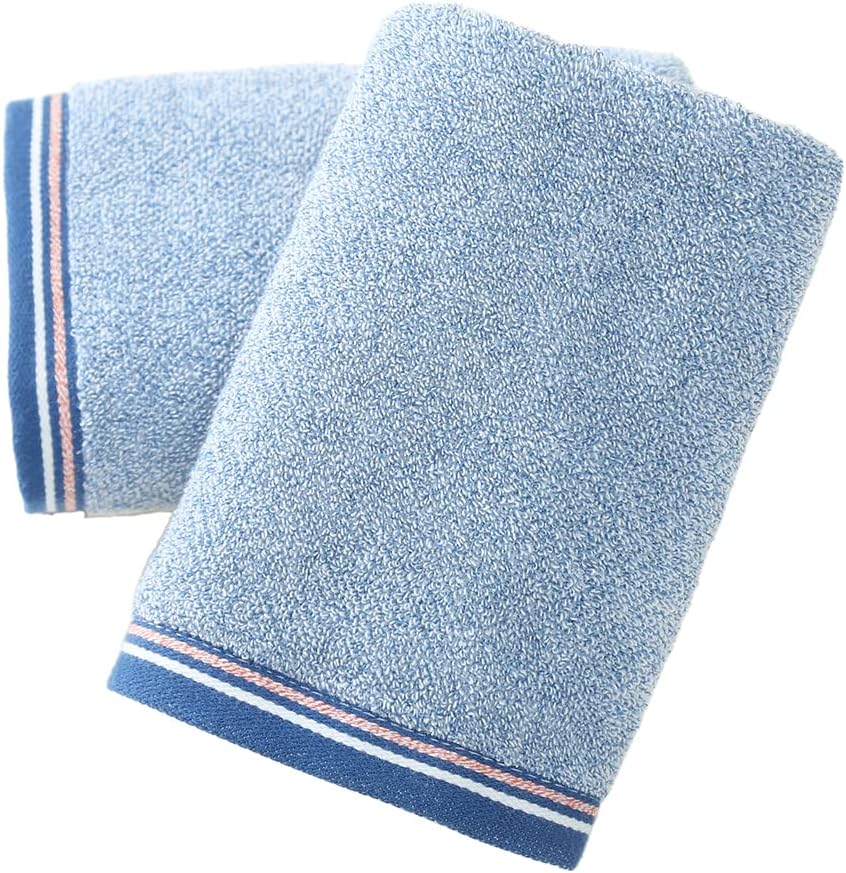 Striped Pattern Hand Towel Set of 2 100% Cotton Terry Soft Ultra Absorbent Decorative Hand Towels for Bathroom 13 x 29 Inch, Blue & Pink