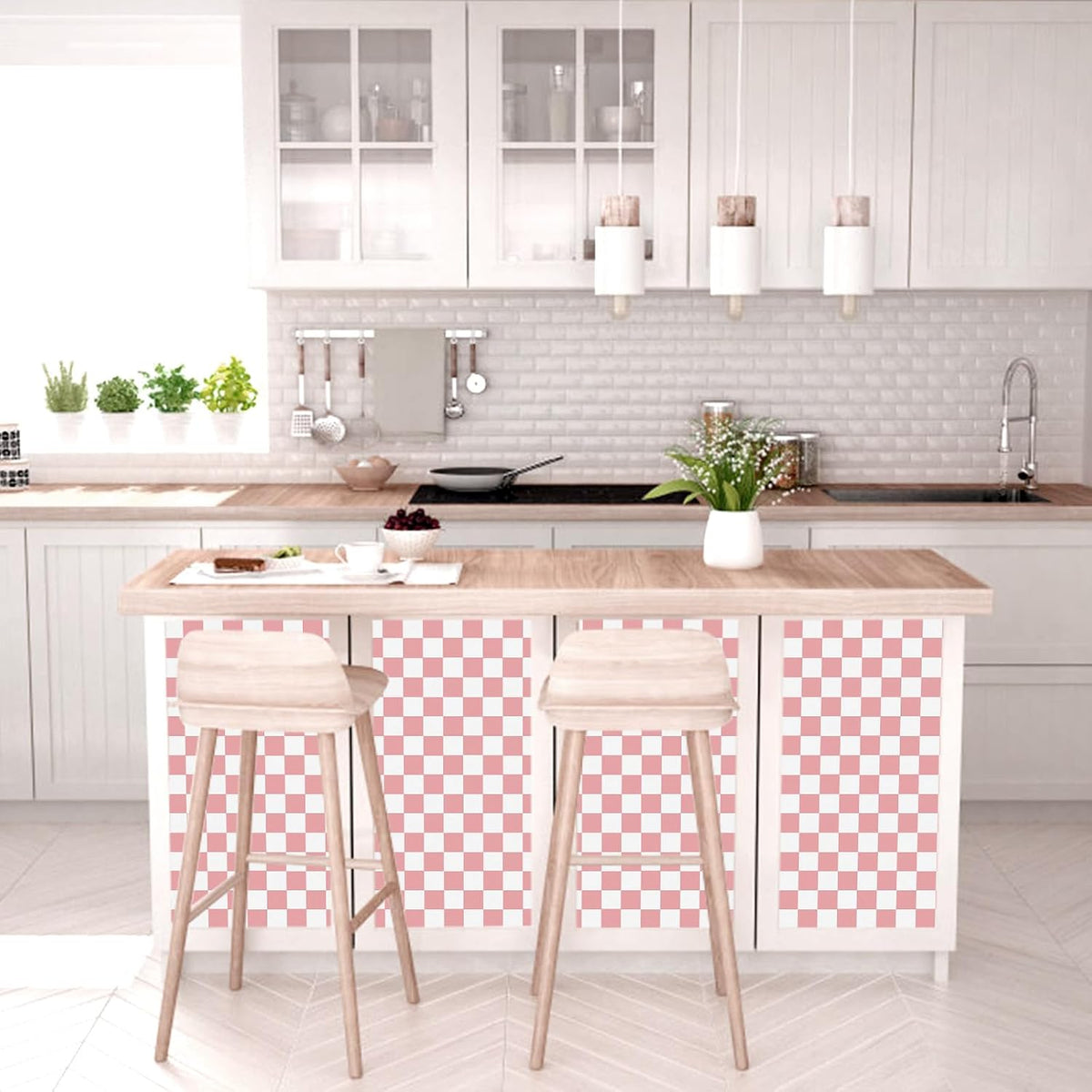 CAX Pink and White Contact Paper Mosaic Checkered Peel and Stick Wallpaper