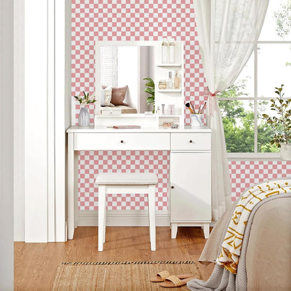 CAX Pink and White Contact Paper Mosaic Checkered Peel and Stick Wallpaper