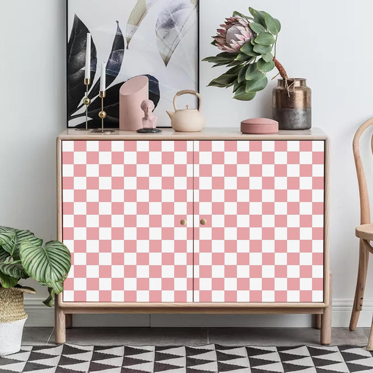CAX Pink and White Contact Paper Mosaic Checkered Peel and Stick Wallpaper