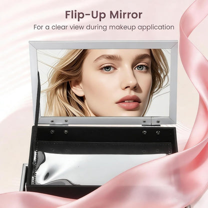 Makeup Train Case Makeup Box Organizer Portable Cosmetic Travel Case Makeup Case with Mirror Locking Make Up Cases Organizers and Storage for Nail Supplies Hard Cosmetic Box Shiny Pink