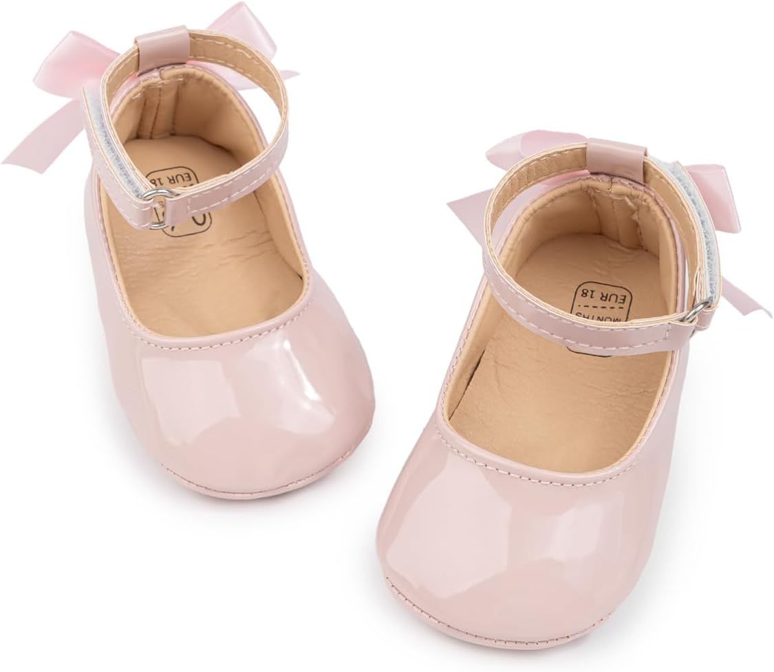 Infant Baby Girls Mary Jane Flats Non Slip Soft Sole Prewalker Princess Wedding Dress Shoes