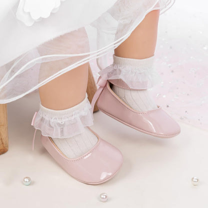 Infant Baby Girls Mary Jane Flats Non Slip Soft Sole Prewalker Princess Wedding Dress Shoes