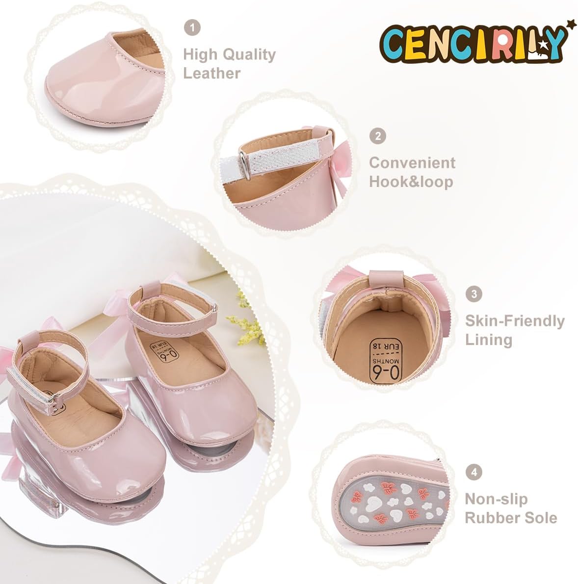 Infant Baby Girls Mary Jane Flats Non Slip Soft Sole Prewalker Princess Wedding Dress Shoes