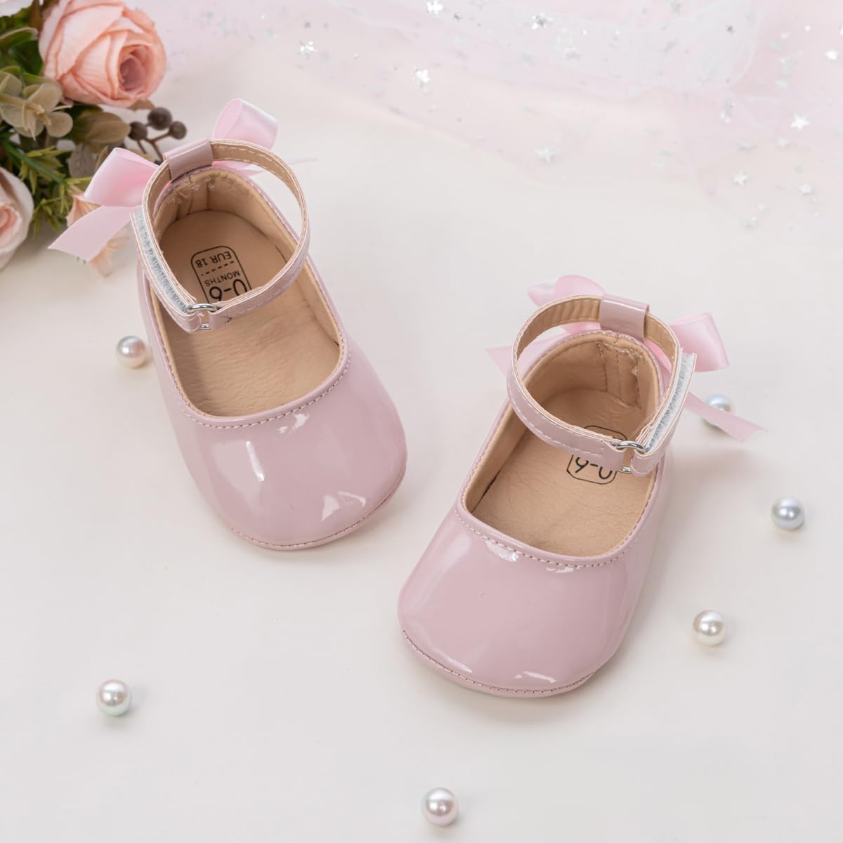Infant Baby Girls Mary Jane Flats Non Slip Soft Sole Prewalker Princess Wedding Dress Shoes