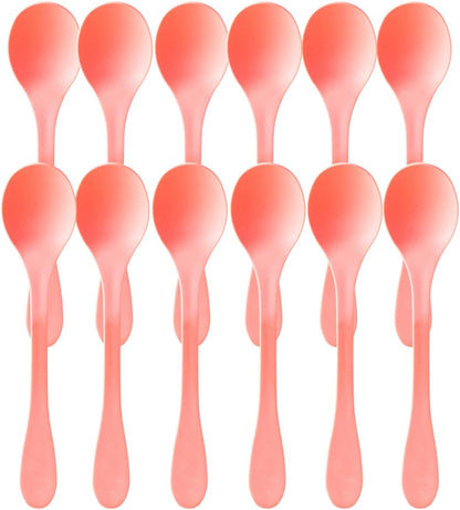 Eco Coral Reusable Spoons – 12 Pack | Reusable Plant Flatware Made from Bamboo & Sugarcane | Dishwasher-Safe | 6.75" Utensils