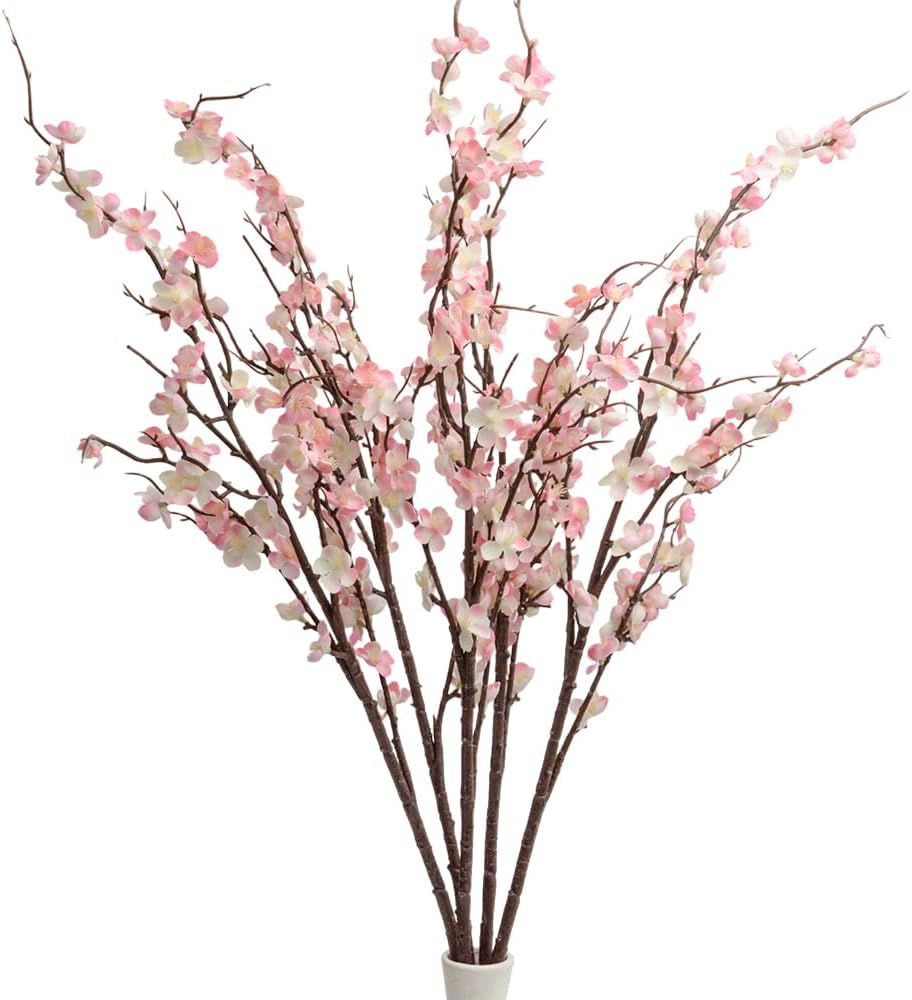 5pack Artificial Cherry Blossom Branches 39" Faux Flower Stems for Home Wedding Decor (5, Pink)