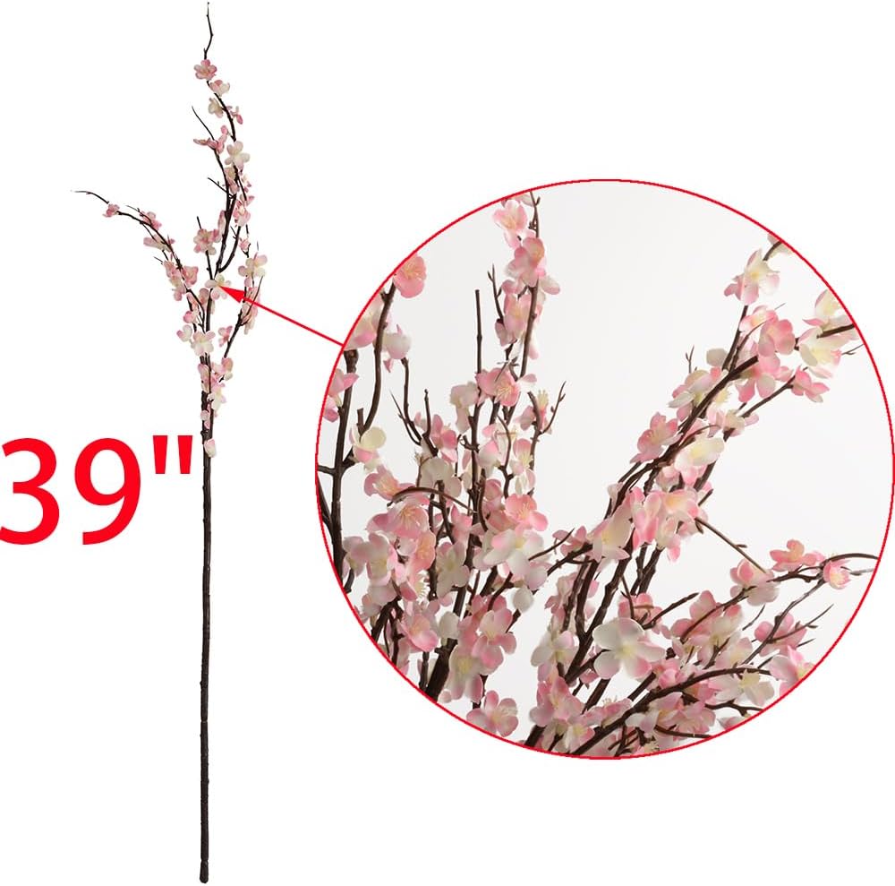5pack Artificial Cherry Blossom Branches 39" Faux Flower Stems for Home Wedding Decor (5, Pink)