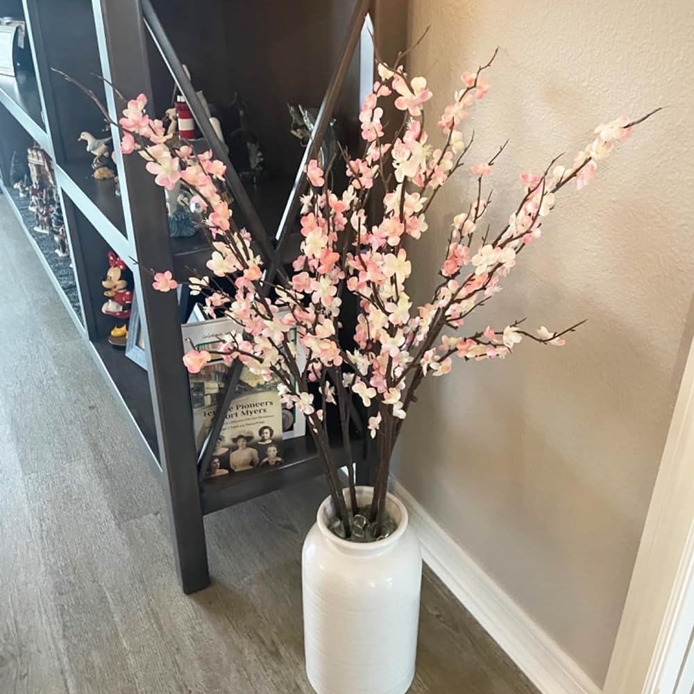 5pack Artificial Cherry Blossom Branches 39" Faux Flower Stems for Home Wedding Decor (5, Pink)