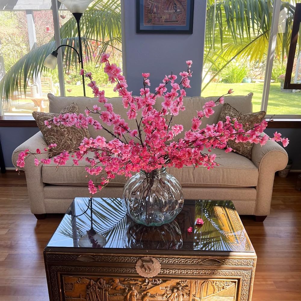 5pack Artificial Cherry Blossom Branches 39" Faux Flower Stems for Home Wedding Decor (5, Pink)