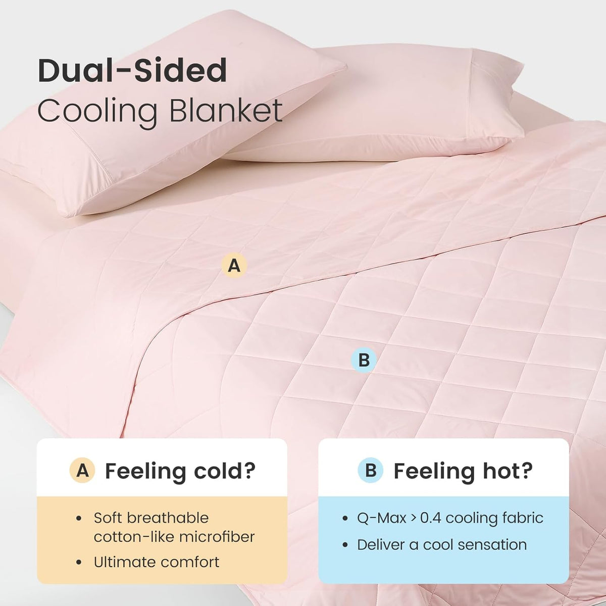 Cooling Throw Blanket for Hot Sleepers 50"x70", Q-Max 0.45 Cooling Comfort, Cold Blankets for Night Sweats Sleeping, Ultra-Cool Lightweight Breathable Summer Blanket for Couch Bed, Pink