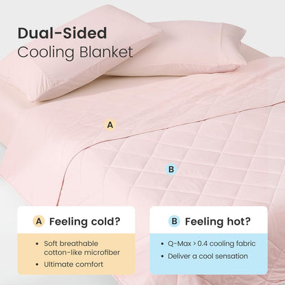 Cooling Throw Blanket for Hot Sleepers 50"x70", Q-Max 0.45 Cooling Comfort, Cold Blankets for Night Sweats Sleeping, Ultra-Cool Lightweight Breathable Summer Blanket for Couch Bed, Pink