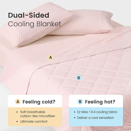Cooling Throw Blanket for Hot Sleepers 50"x70", Q-Max 0.45 Cooling Comfort, Cold Blankets for Night Sweats Sleeping, Ultra-Cool Lightweight Breathable Summer Blanket for Couch Bed, Pink