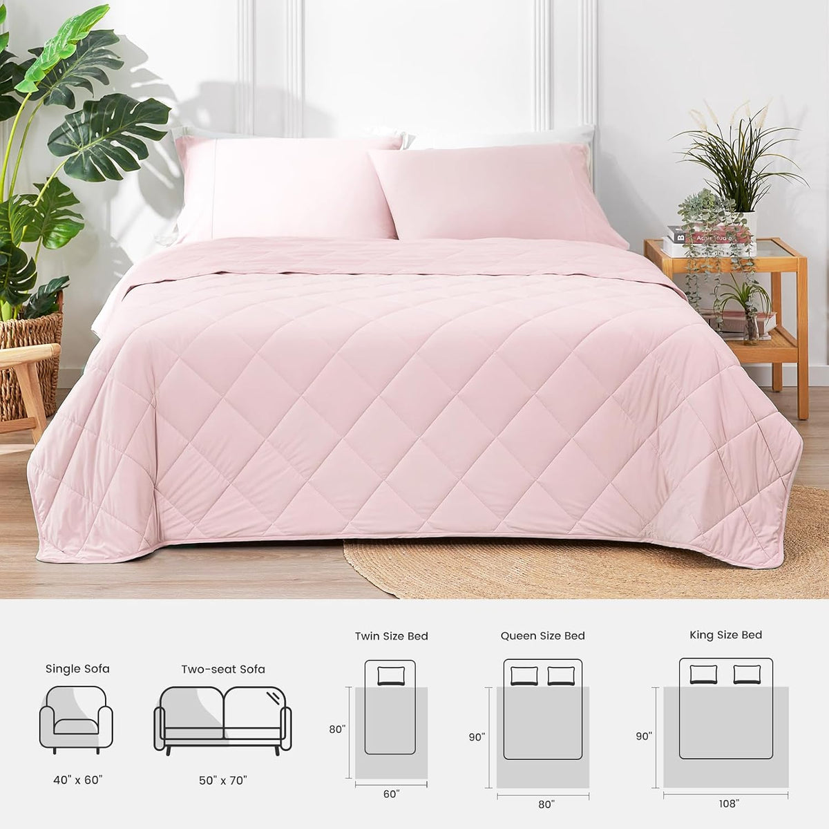 Cooling Throw Blanket for Hot Sleepers 50"x70", Q-Max 0.45 Cooling Comfort, Cold Blankets for Night Sweats Sleeping, Ultra-Cool Lightweight Breathable Summer Blanket for Couch Bed, Pink