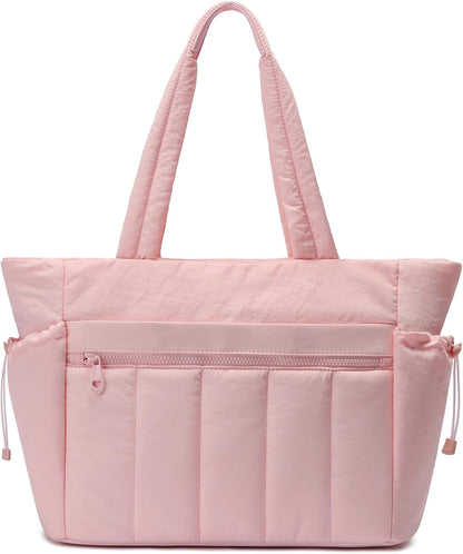 Tote Bag for Women, Lightweight Puffer Tote Bag with Compartments, Quilted Shoulder Bag Handbag with Zipper for Work