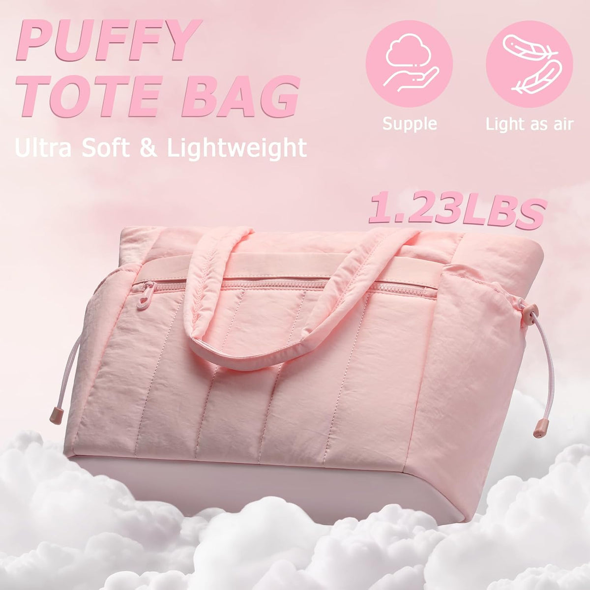 Tote Bag for Women, Lightweight Puffer Tote Bag with Compartments, Quilted Shoulder Bag Handbag with Zipper for Work