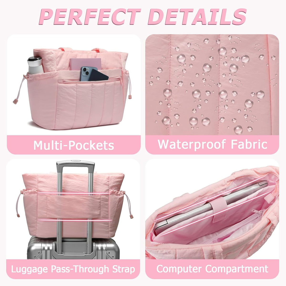 Tote Bag for Women, Lightweight Puffer Tote Bag with Compartments, Quilted Shoulder Bag Handbag with Zipper for Work