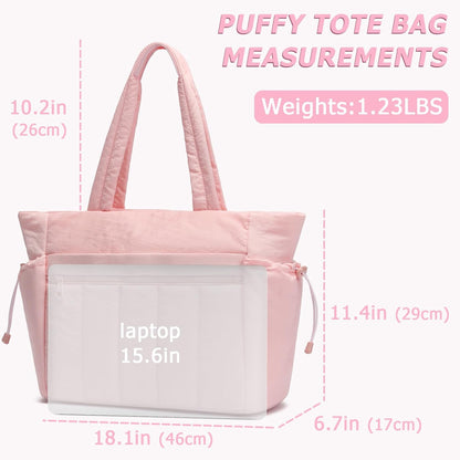 Tote Bag for Women, Lightweight Puffer Tote Bag with Compartments, Quilted Shoulder Bag Handbag with Zipper for Work