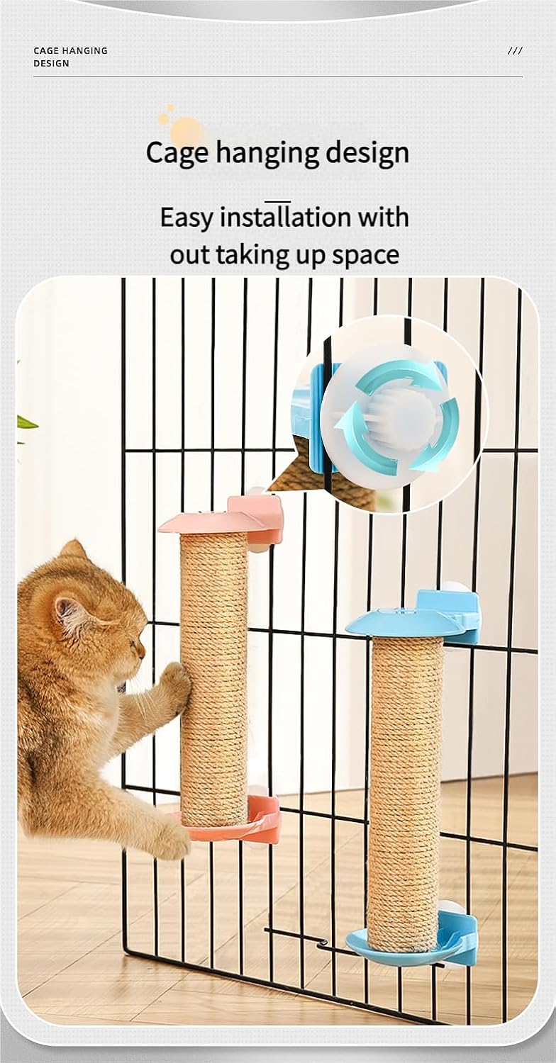 Natural Cat Scratcher with Rope Texture – Durable Sisal Scratch Board for Cats, Hanging on Cage, Non-Shedding Cat Claw Scratching Post (Pink,Medium)