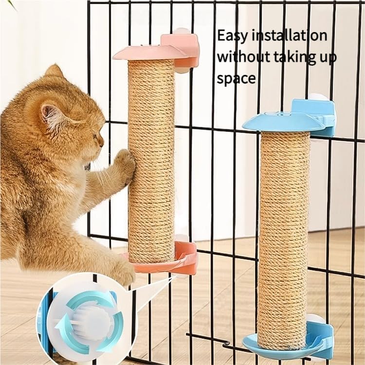 Natural Cat Scratcher with Rope Texture – Durable Sisal Scratch Board for Cats, Hanging on Cage, Non-Shedding Cat Claw Scratching Post (Pink,Medium)