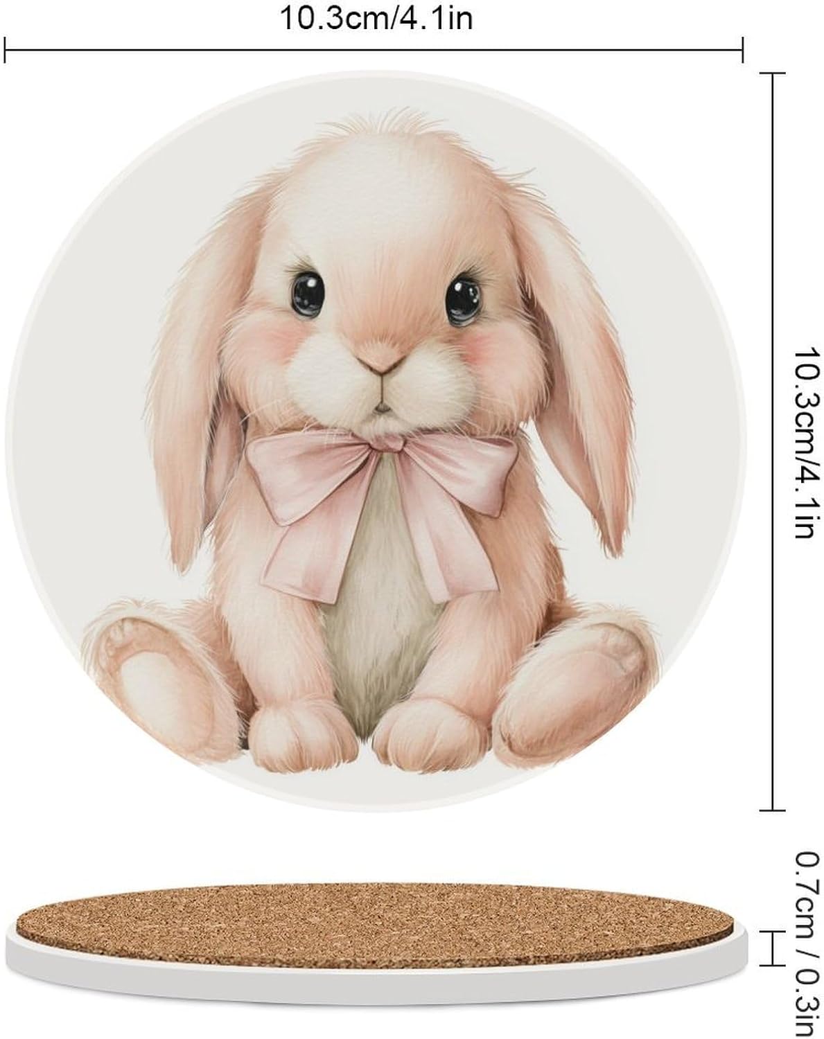 Watercolor Animal Light Pink Bunny Wearing Bow Coasters Set of 4 Absorbent Coasters