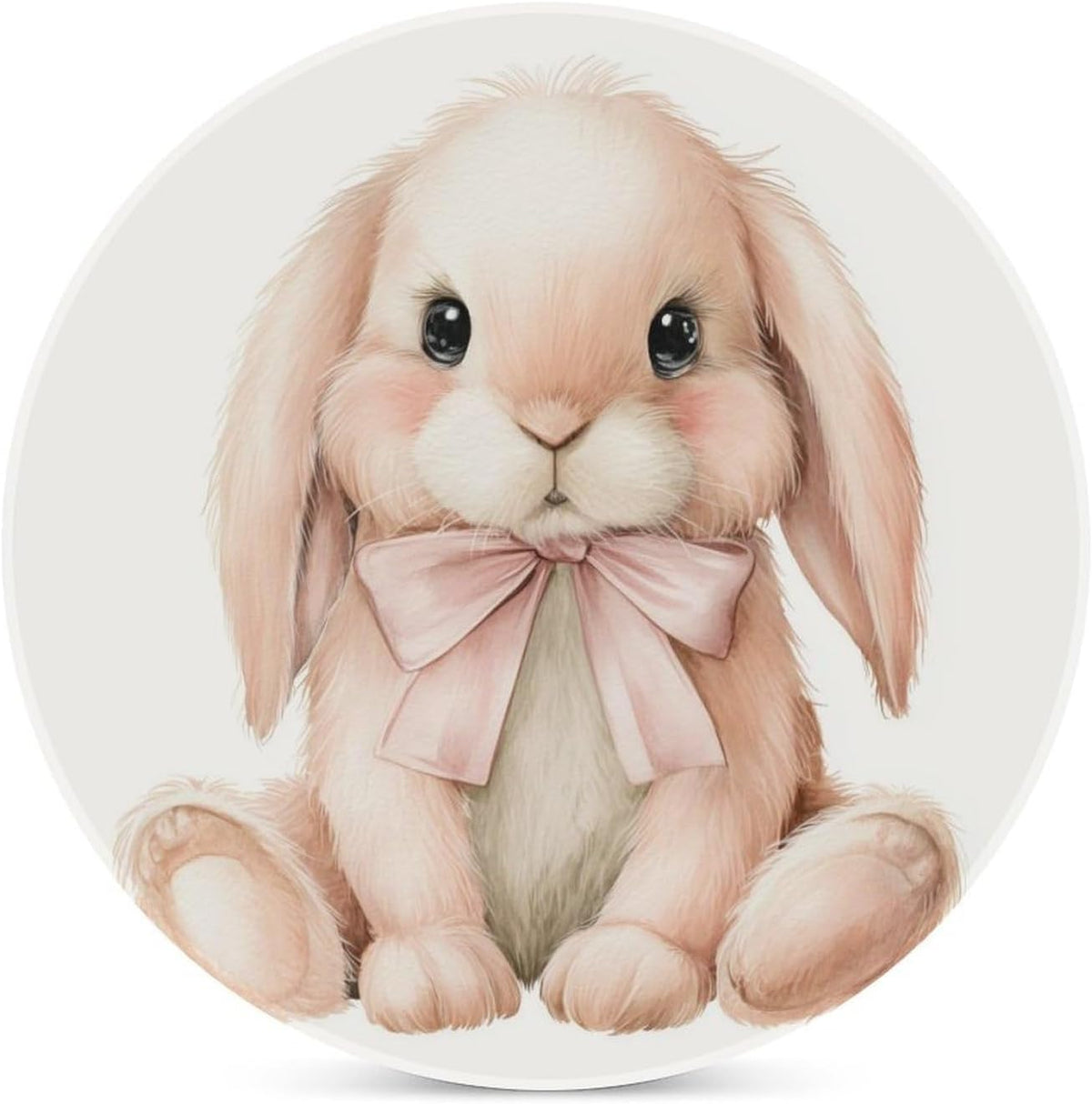 Watercolor Animal Light Pink Bunny Wearing Bow Coasters Set of 4 Absorbent Coasters