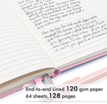 3 Pack Notebooks Journals Bulk, Hardcover Notebook Classic Ruled Lined Journals with Pen Holder for Women Girls School Business Supplies, with 3 Black Pens, 120 GSM, 5.1”x8.3”, A5, Rose Pink