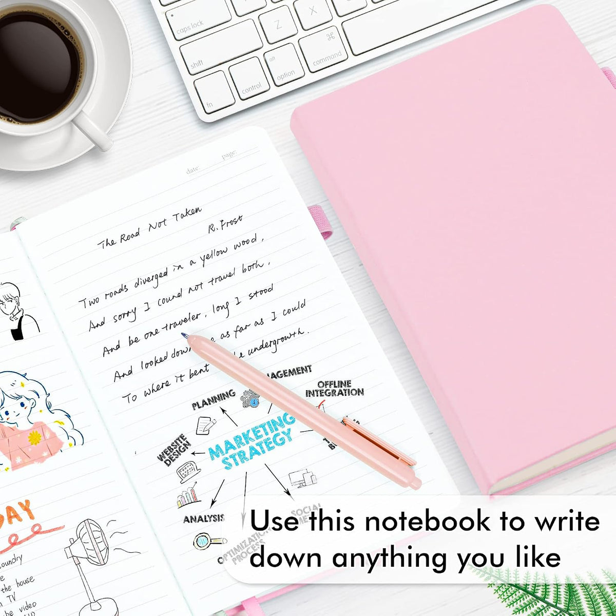 3 Pack Notebooks Journals Bulk, Hardcover Notebook Classic Ruled Lined Journals with Pen Holder for Women Girls School Business Supplies, with 3 Black Pens, 120 GSM, 5.1”x8.3”, A5, Rose Pink