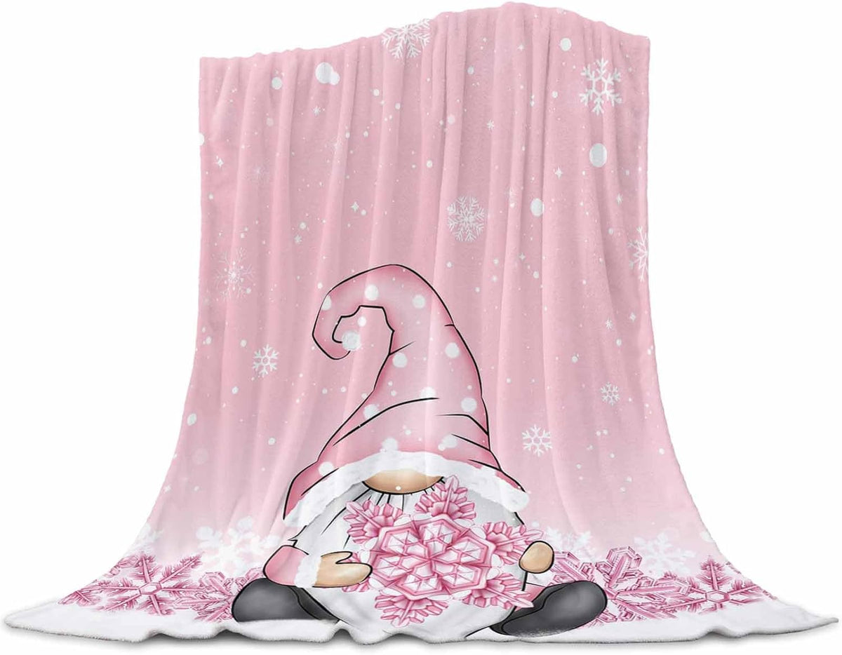 Christmas Throw Blanket Gnome Snowflake Blanket Soft Warm Cozy Flannel Fleece Blanket Pink Christmas Blankets for Home Sofa Chair Beds Christmas Decoration 40" x 50"