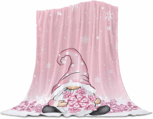 Christmas Throw Blanket Gnome Snowflake Blanket Soft Warm Cozy Flannel Fleece Blanket Pink Christmas Blankets for Home Sofa Chair Beds Christmas Decoration 40" x 50"