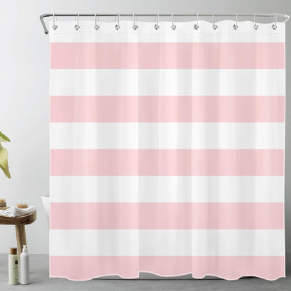 Pink Striped Shower Curtain Pink and White Bathroom Decor - Polyester Fabric 72x72 Inch with 12 Hooks, Modern Minimalist Stripe Bathroom Curtain Design for Bathtub/Shower