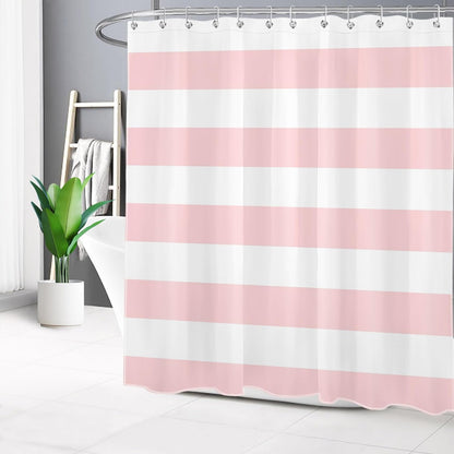 Pink Striped Shower Curtain Pink and White Bathroom Decor - Polyester Fabric 72x72 Inch with 12 Hooks, Modern Minimalist Stripe Bathroom Curtain Design for Bathtub/Shower