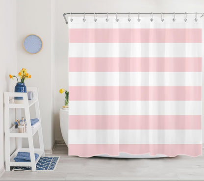 Pink Striped Shower Curtain Pink and White Bathroom Decor - Polyester Fabric 72x72 Inch with 12 Hooks, Modern Minimalist Stripe Bathroom Curtain Design for Bathtub/Shower