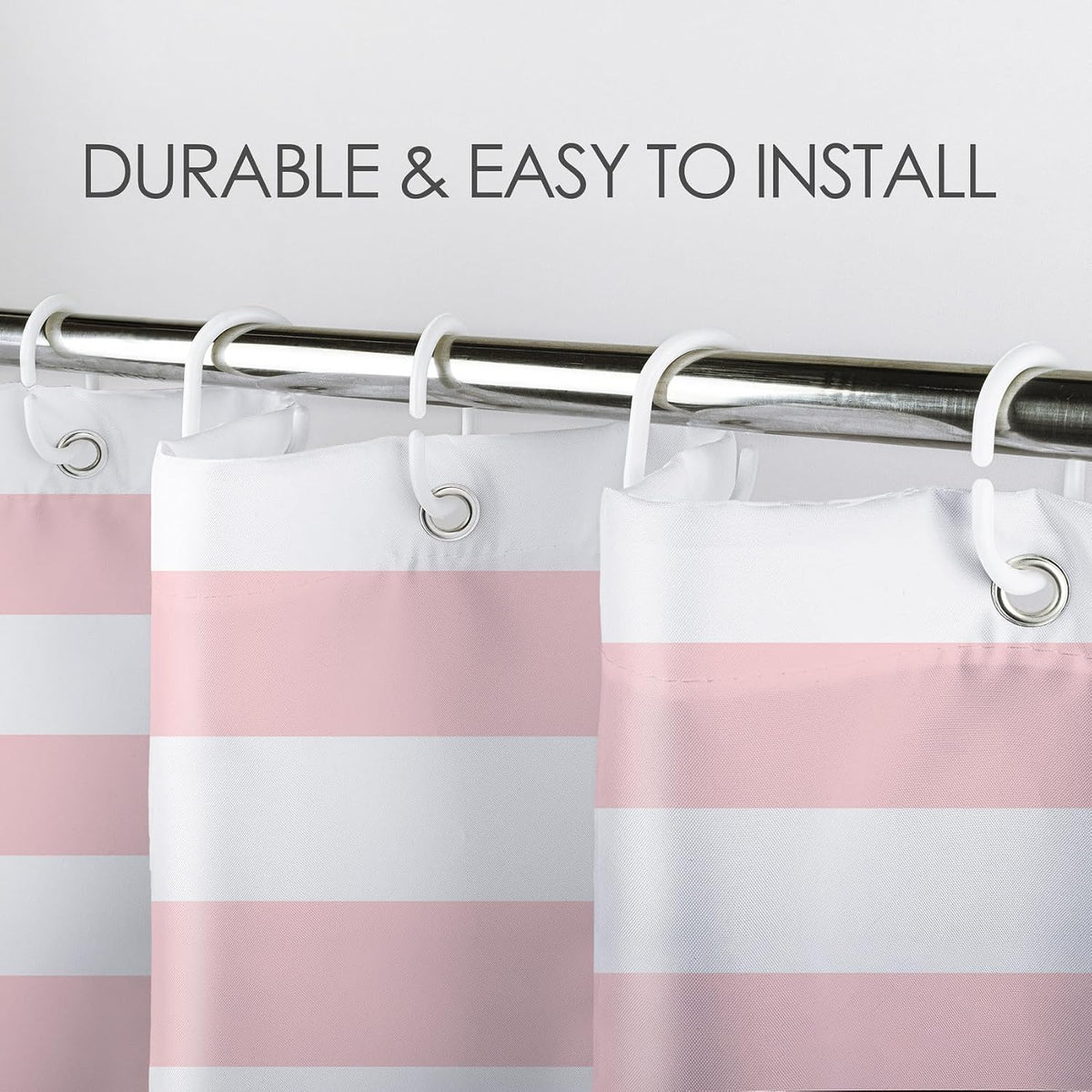 Pink Striped Shower Curtain Pink and White Bathroom Decor - Polyester Fabric 72x72 Inch with 12 Hooks, Modern Minimalist Stripe Bathroom Curtain Design for Bathtub/Shower
