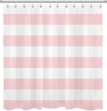 Pink Striped Shower Curtain Pink and White Bathroom Decor - Polyester Fabric 72x72 Inch with 12 Hooks, Modern Minimalist Stripe Bathroom Curtain Design for Bathtub/Shower