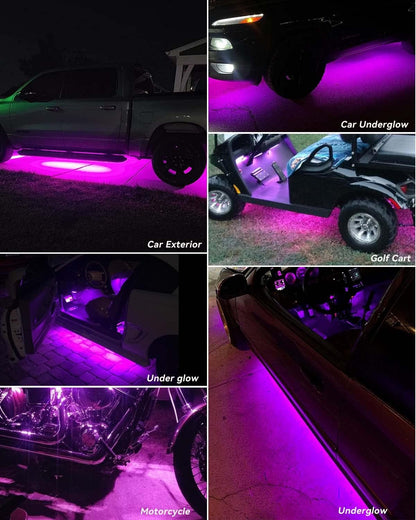 12V Led Light Strip Pink for Cars 24Inch Connectable 4Pack