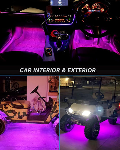 12V Led Light Strip Pink for Cars 24Inch Connectable 4Pack