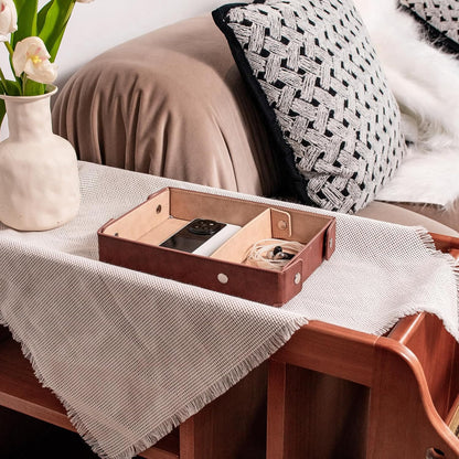PU Leather Valet Tray Small NightStand Bedside Entry Table Trya with Partition for Phone Jewelry Glasses Keys and Coins Father's Day Birthday Gifts (Brown and Pink)