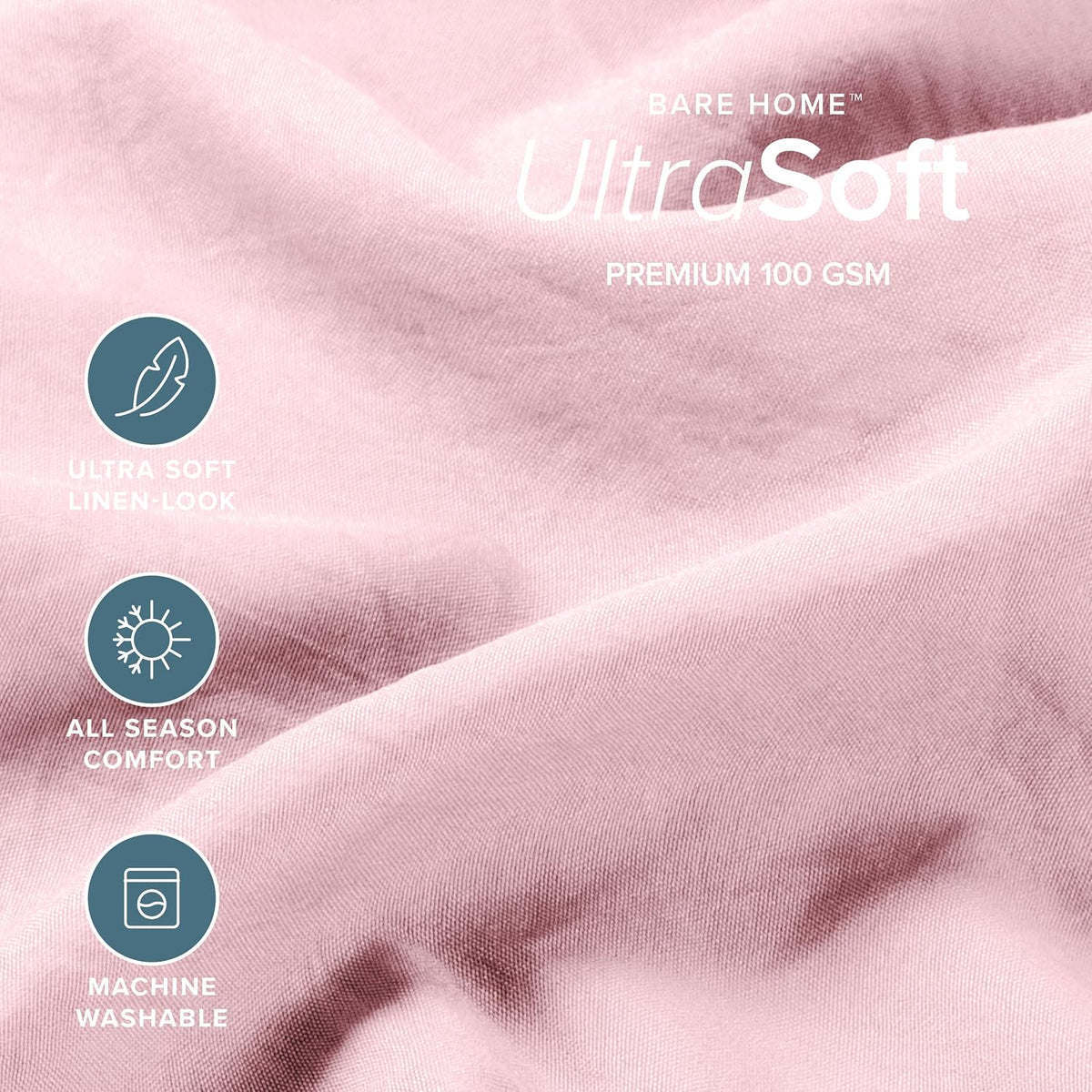Washed Sheet Set 1800 Ultra-Soft (Queen, Dusty Pink)