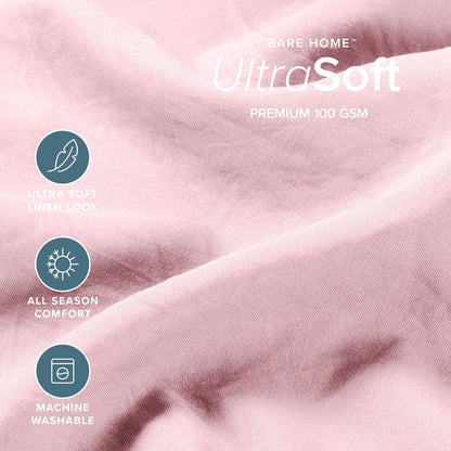 Washed Sheet Set 1800 Ultra-Soft (Queen, Dusty Pink)